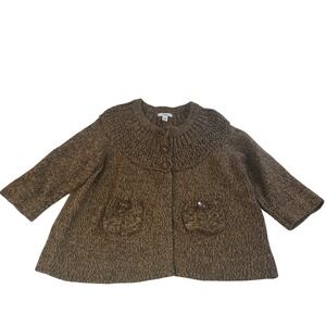 Chunky Knit Brown Cropped Cardigan Cottagecore Dark Academia Sweater Size 14/16